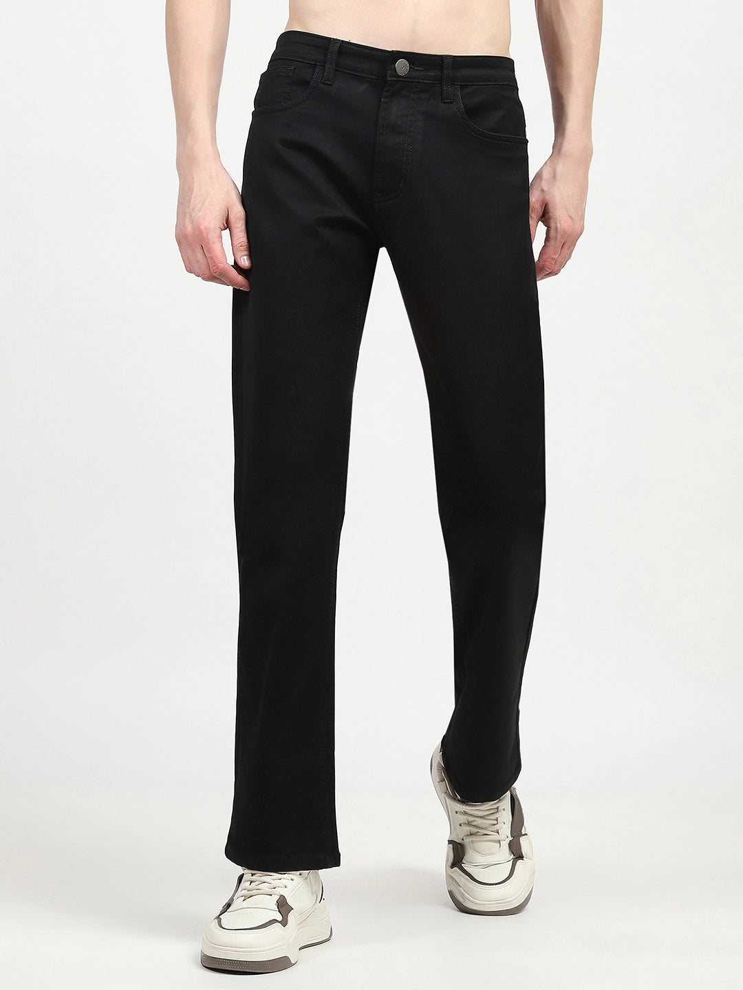 Jet Black Cotton Regular Fit Jeans