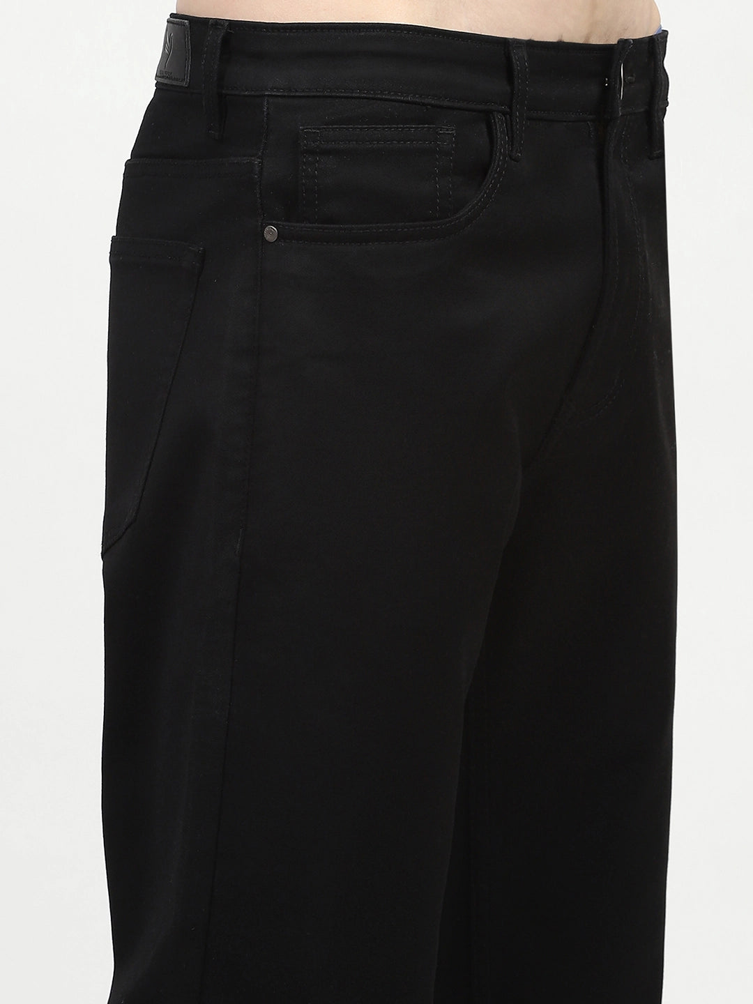 Jet Black Cotton Regular Fit Jeans