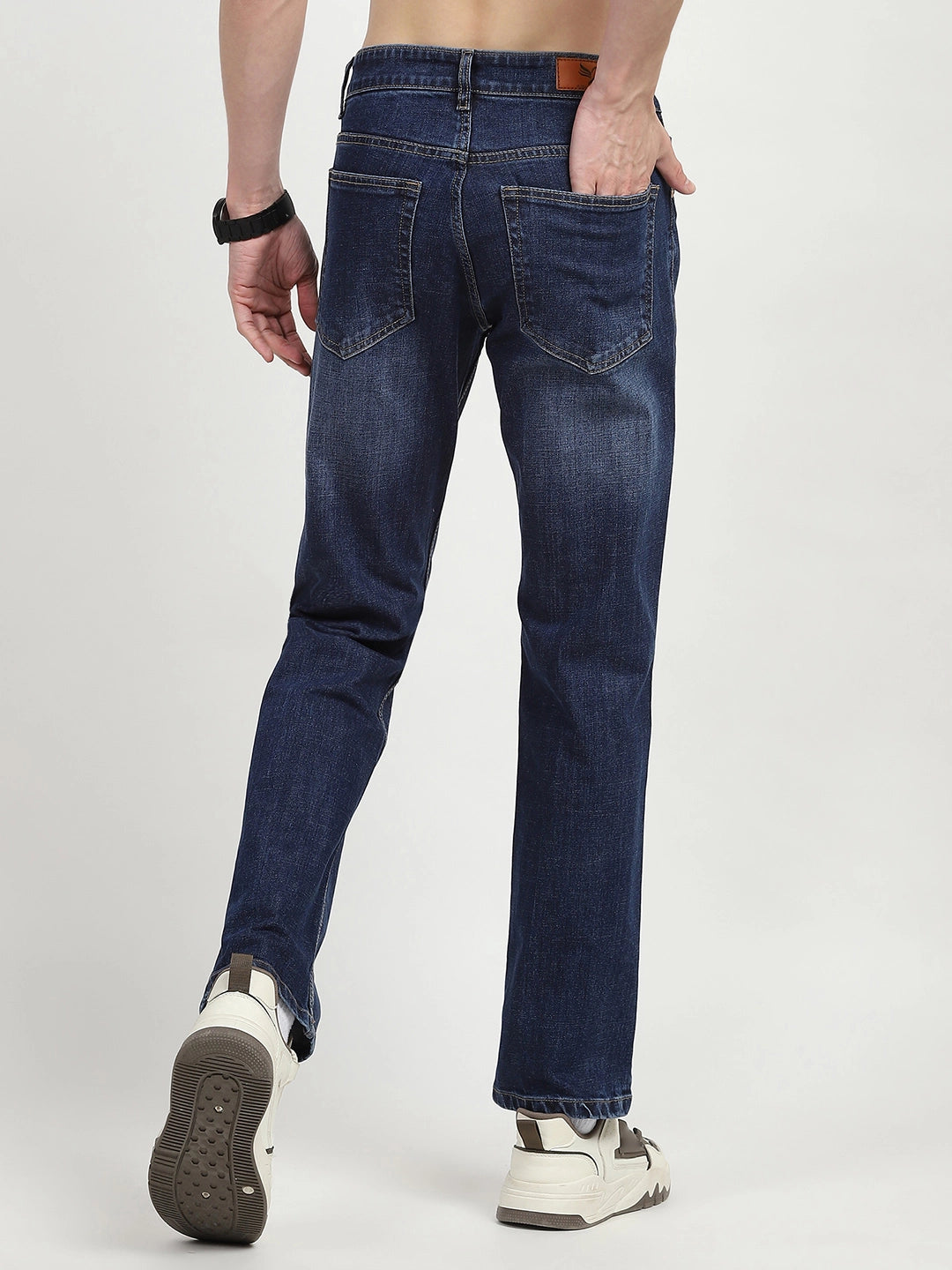 Blue Solid Regular Fit Jeans - Global Republic