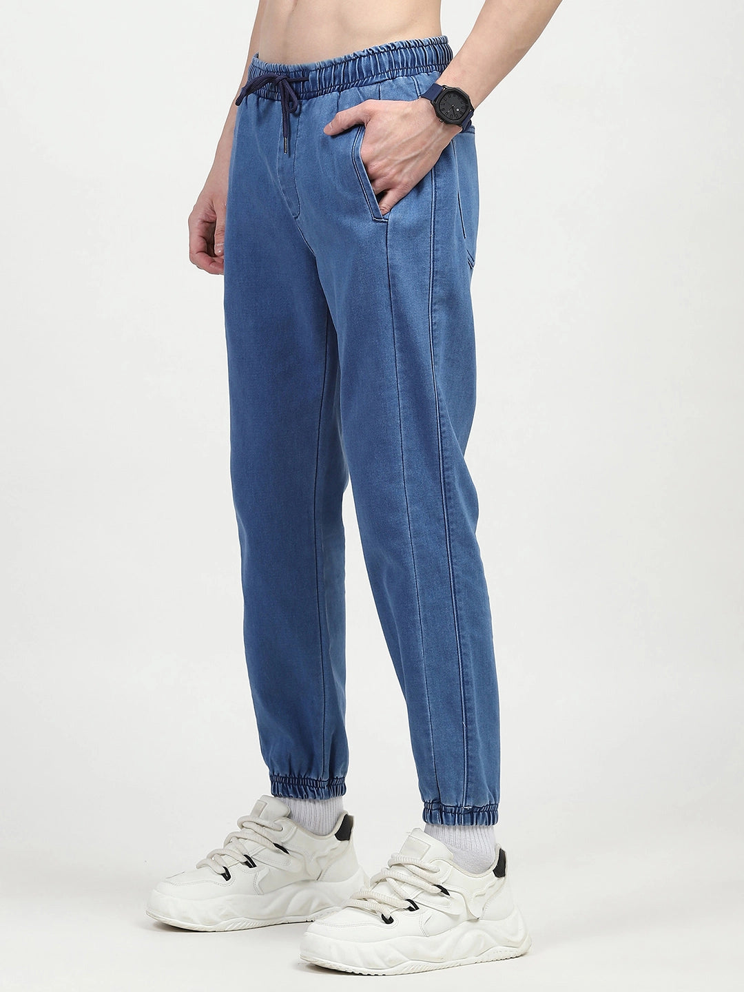 Blue Stretchable Cotton Joggers