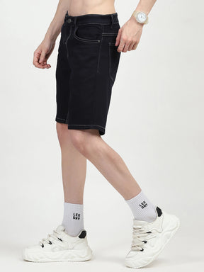 Navy Blue Cotton Denim Shorts