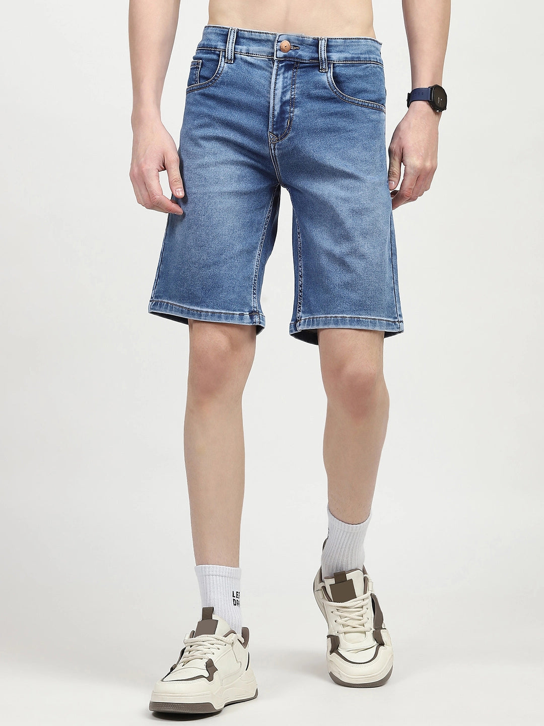 Blue Cotton Denim Shorts