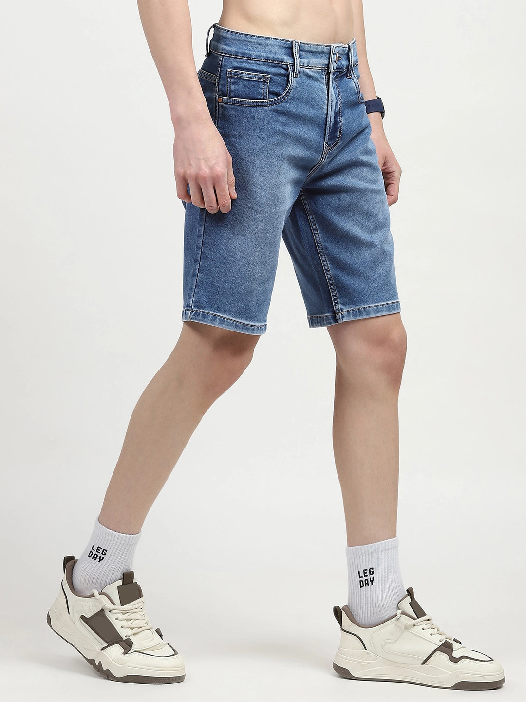 Blue Cotton Denim Shorts