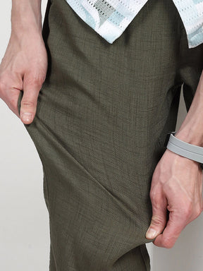 Olive Solid Cotton Loose Fit Trouser