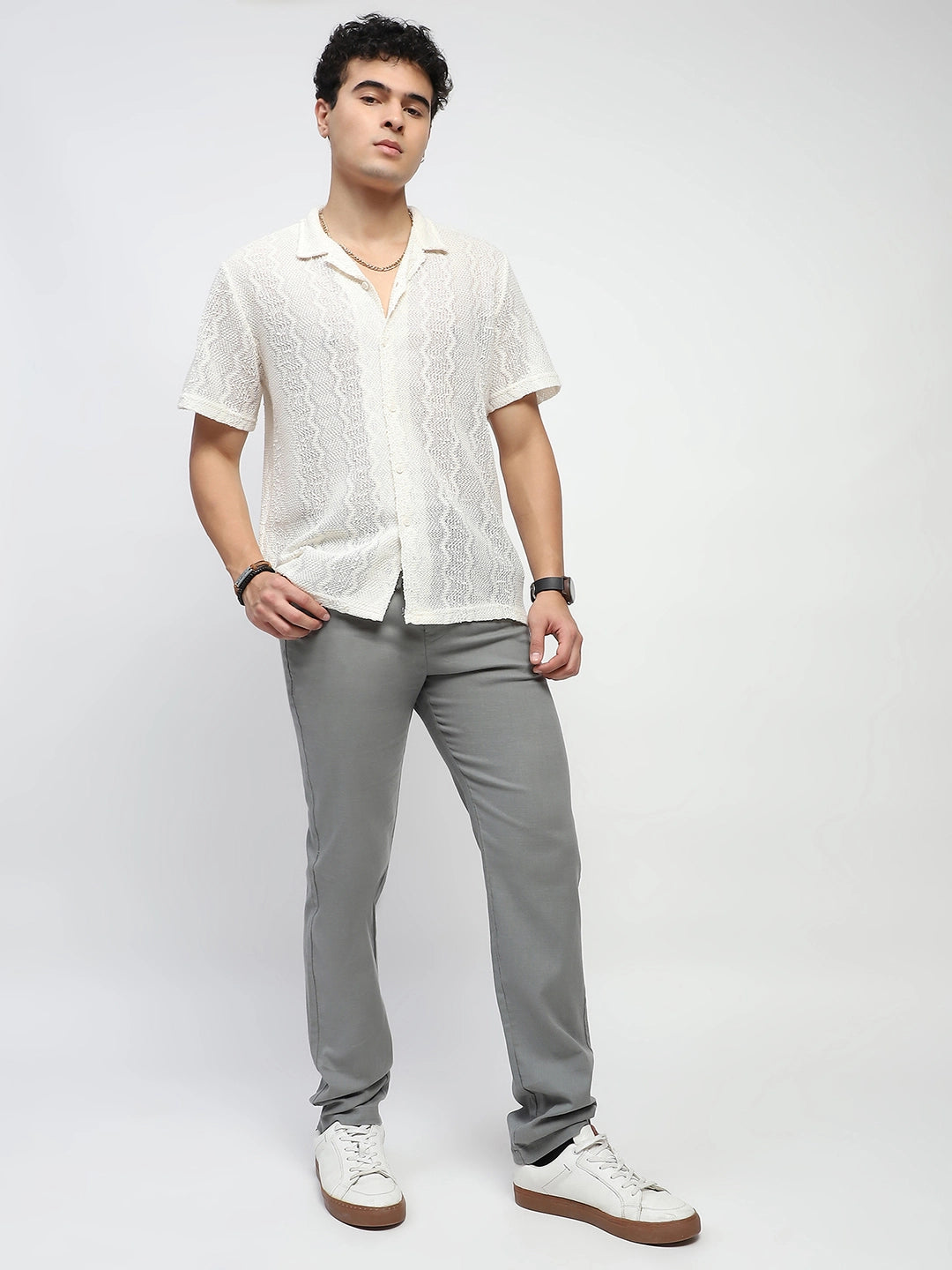 Olive Solid Cotton Regular Fit Trouser - Global Republic