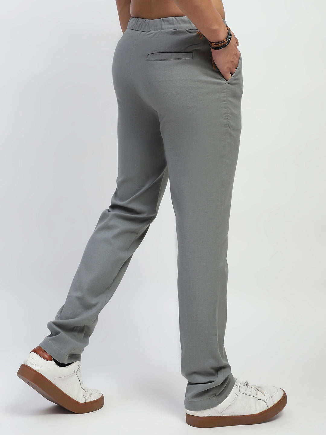 Olive Solid Cotton Regular Fit Trouser - Global Republic