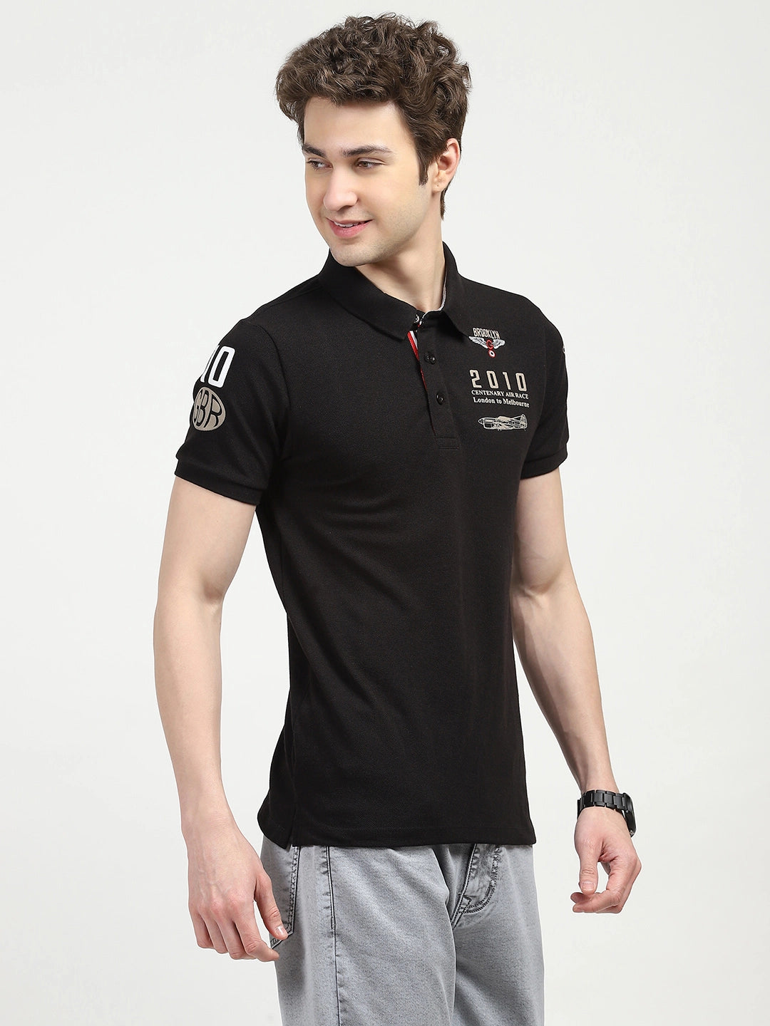 Black Cotton Polo T-shirt
