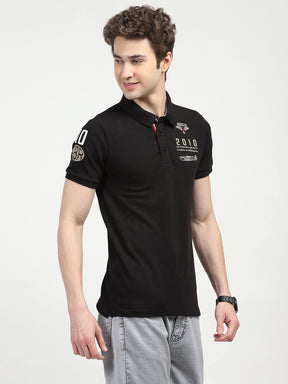 Black Cotton Polo T-shirt