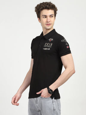 Black Cotton Polo T-shirt