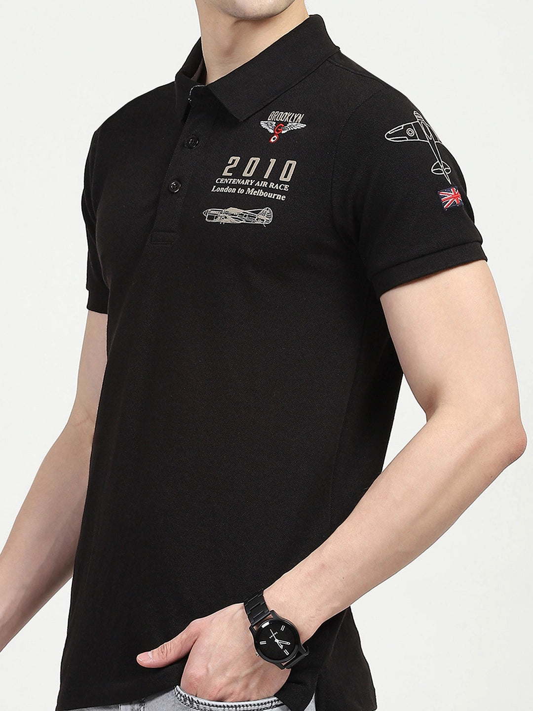 Black Cotton Polo T-shirt