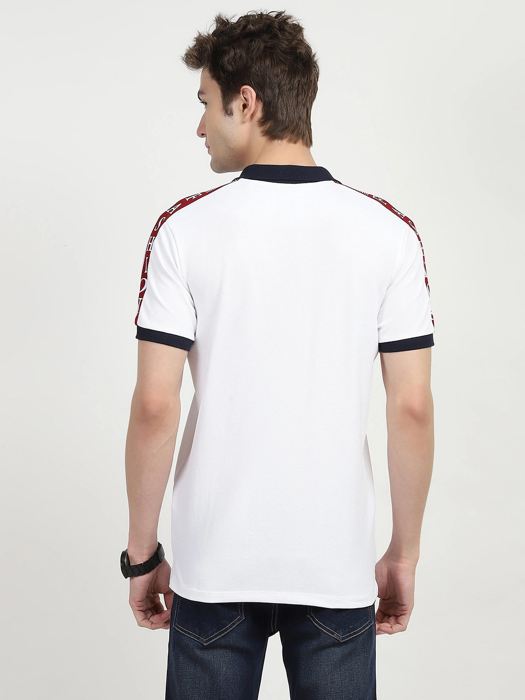 White Typography Cotton Polo T-shirt - Global Republic