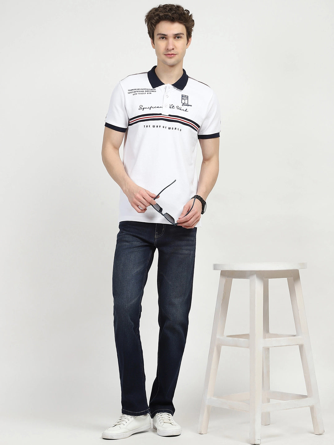 White Typography Cotton Polo T-shirt - Global Republic