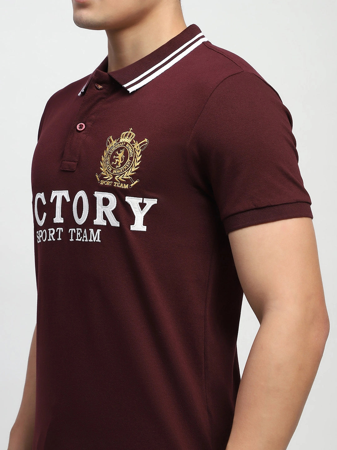Wine Embroidered Cotton Polo T-Shirt - Global Republic