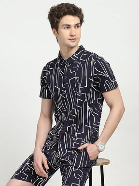 Navy Abstract Print Viscose Set