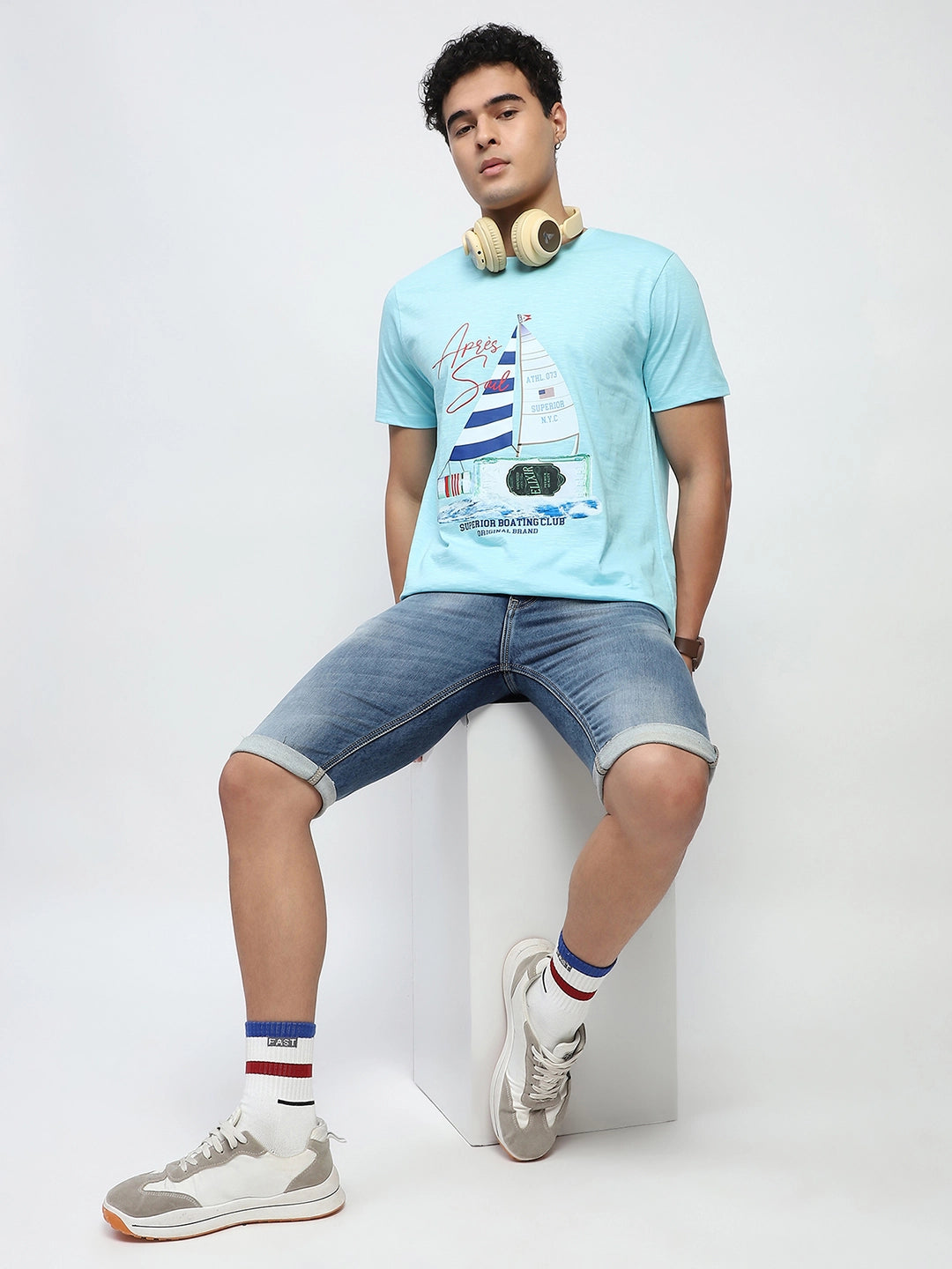 Aqua Graphic Cotton T-Shirt - Global Republic