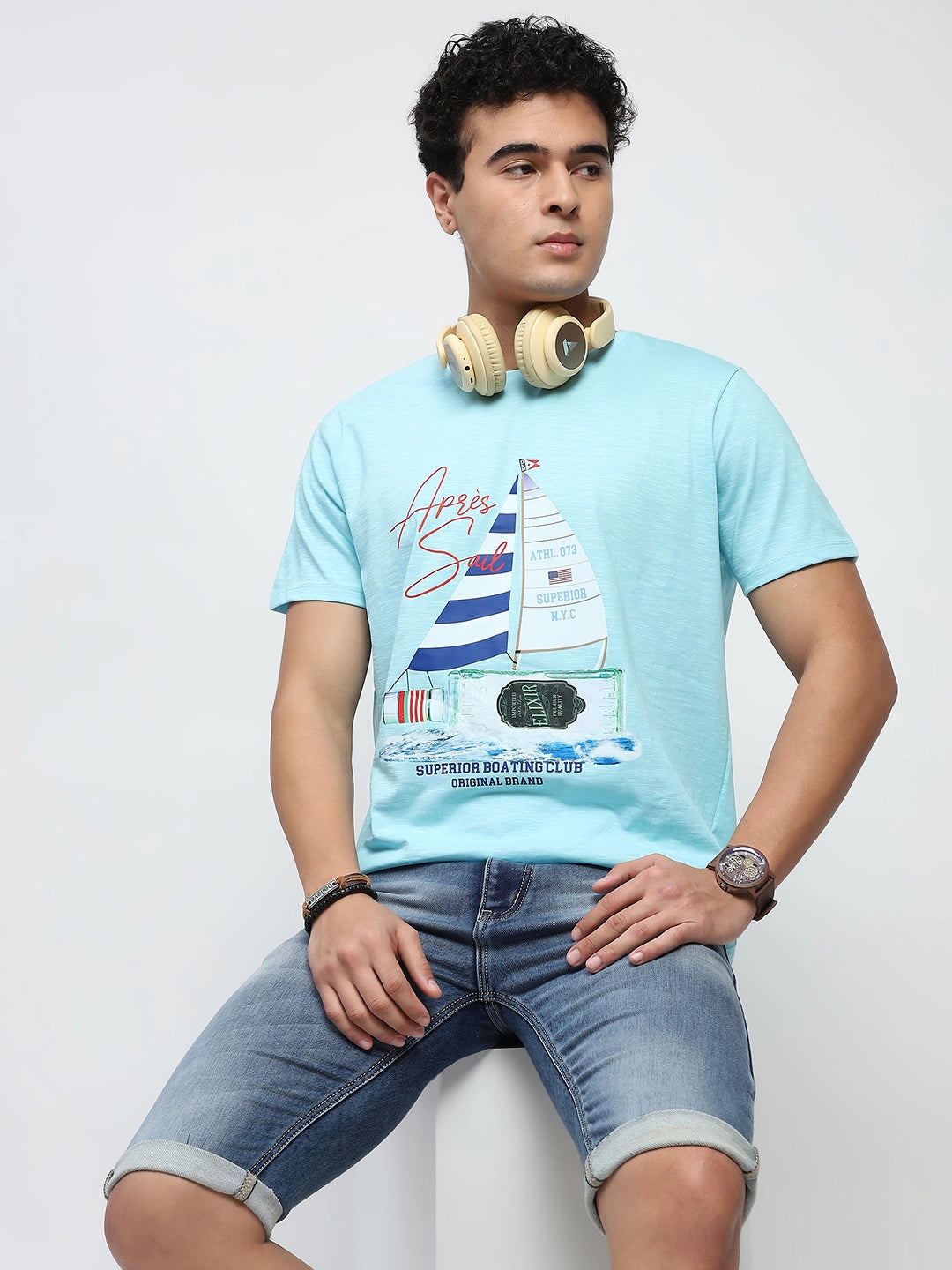Aqua Graphic Cotton T-Shirt - Global Republic