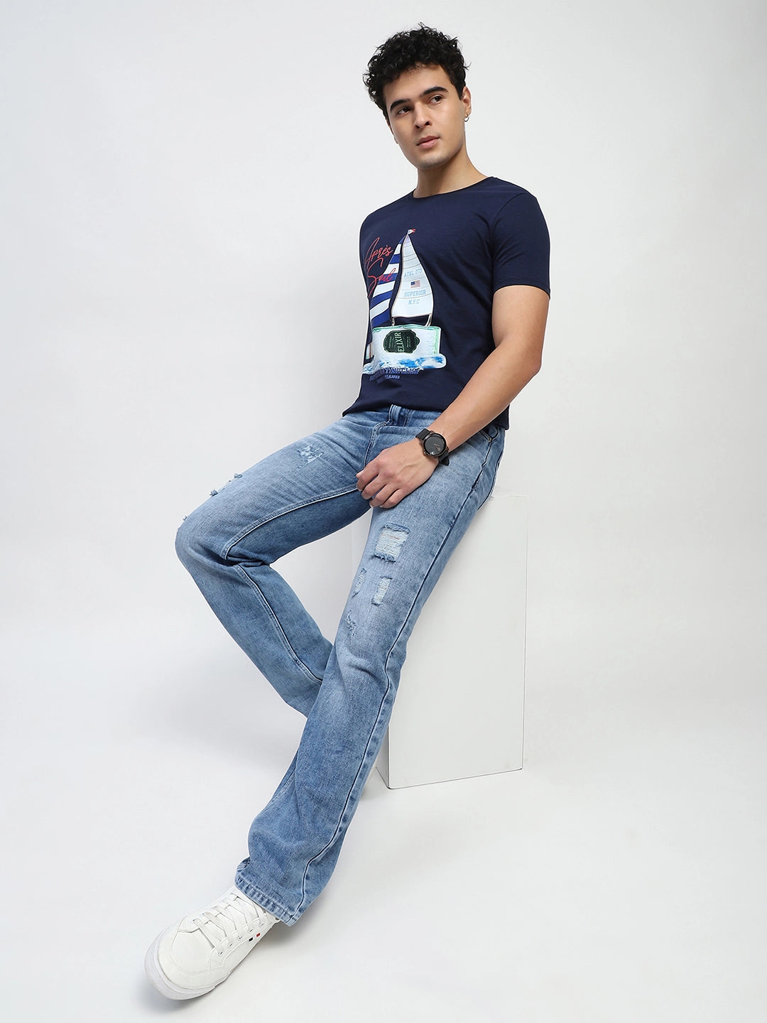 Navy Graphic Cotton T-Shirt - Global Republic