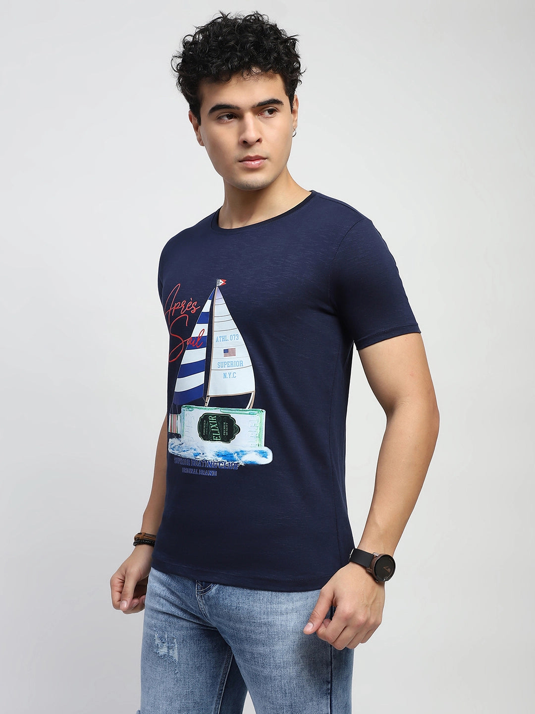 Navy Graphic Cotton T-Shirt - Global Republic