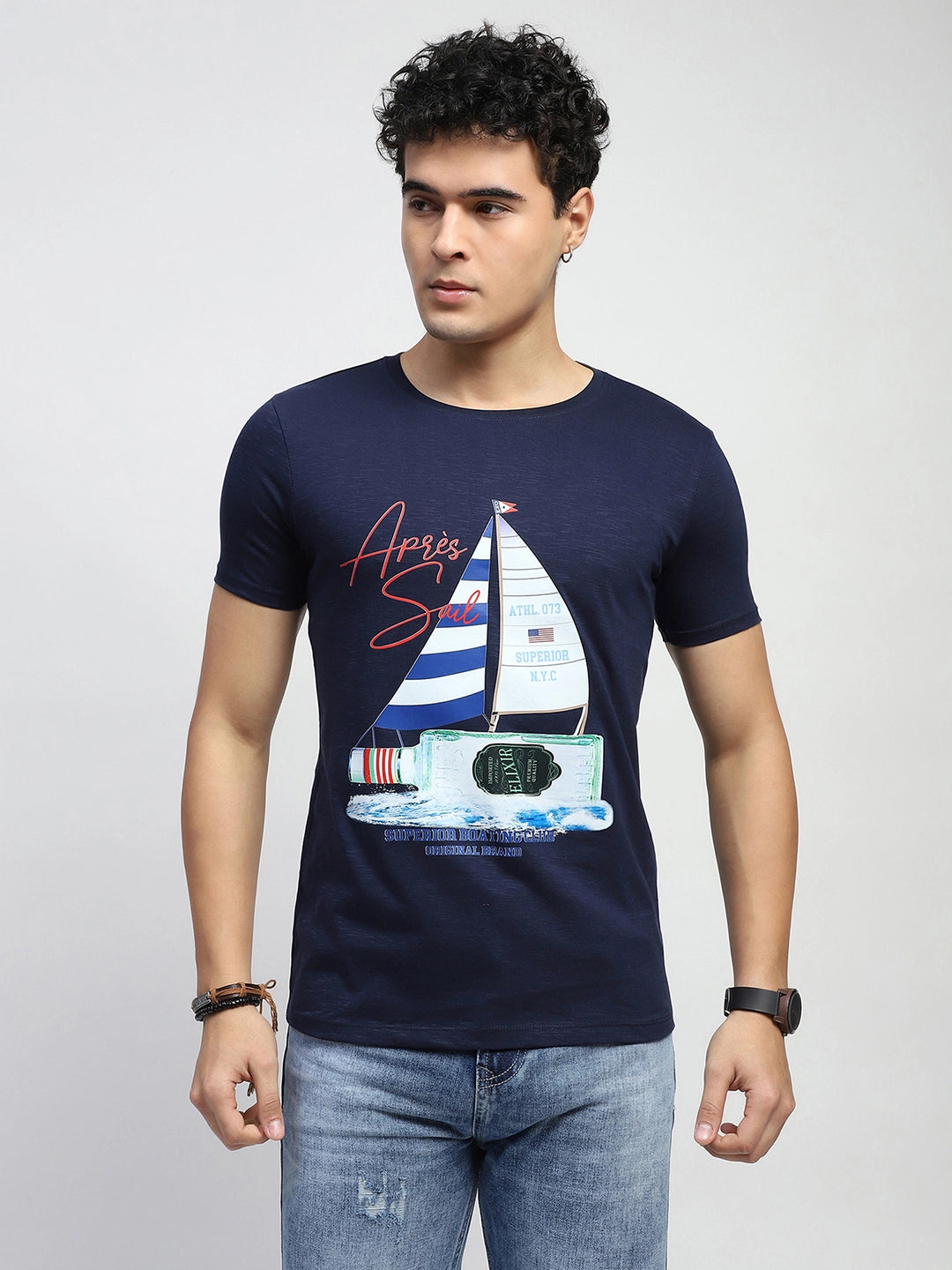 Navy Graphic Cotton T-Shirt - Global Republic