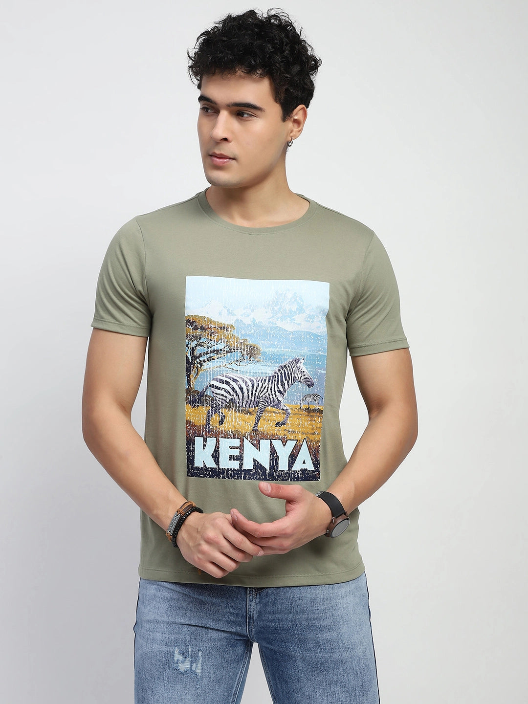 Olive Graphic Cotton T-Shirt - Global Republic