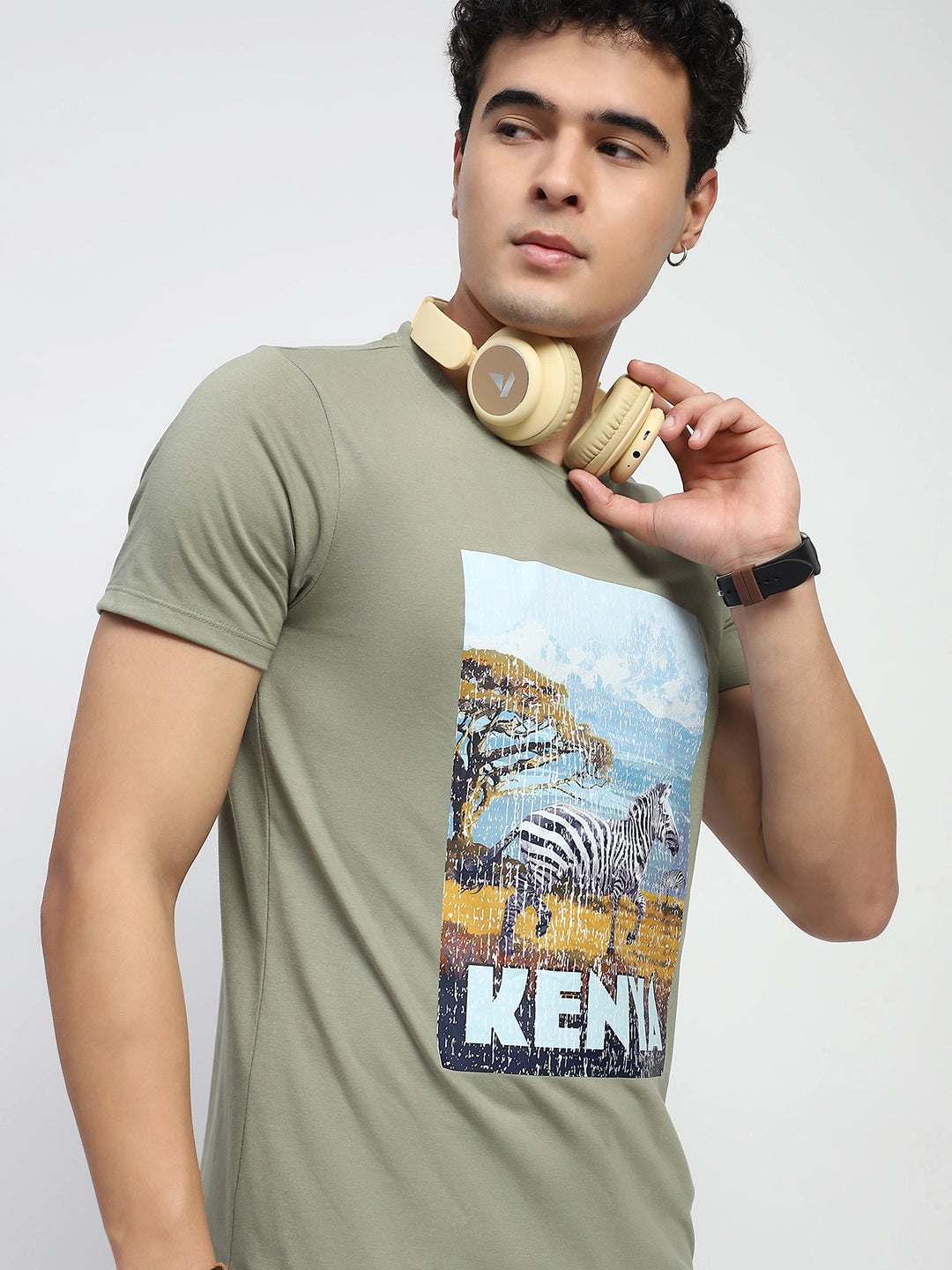 Olive Graphic Cotton T-Shirt - Global Republic