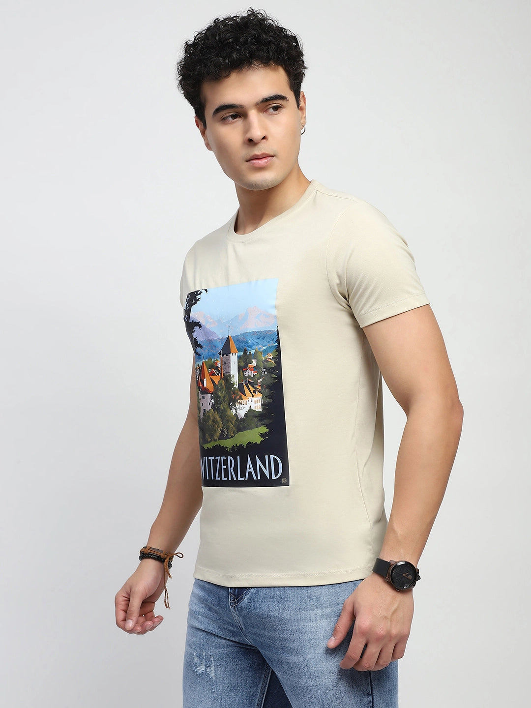 Beige Graphic Cotton T-Shirt - Global Republic