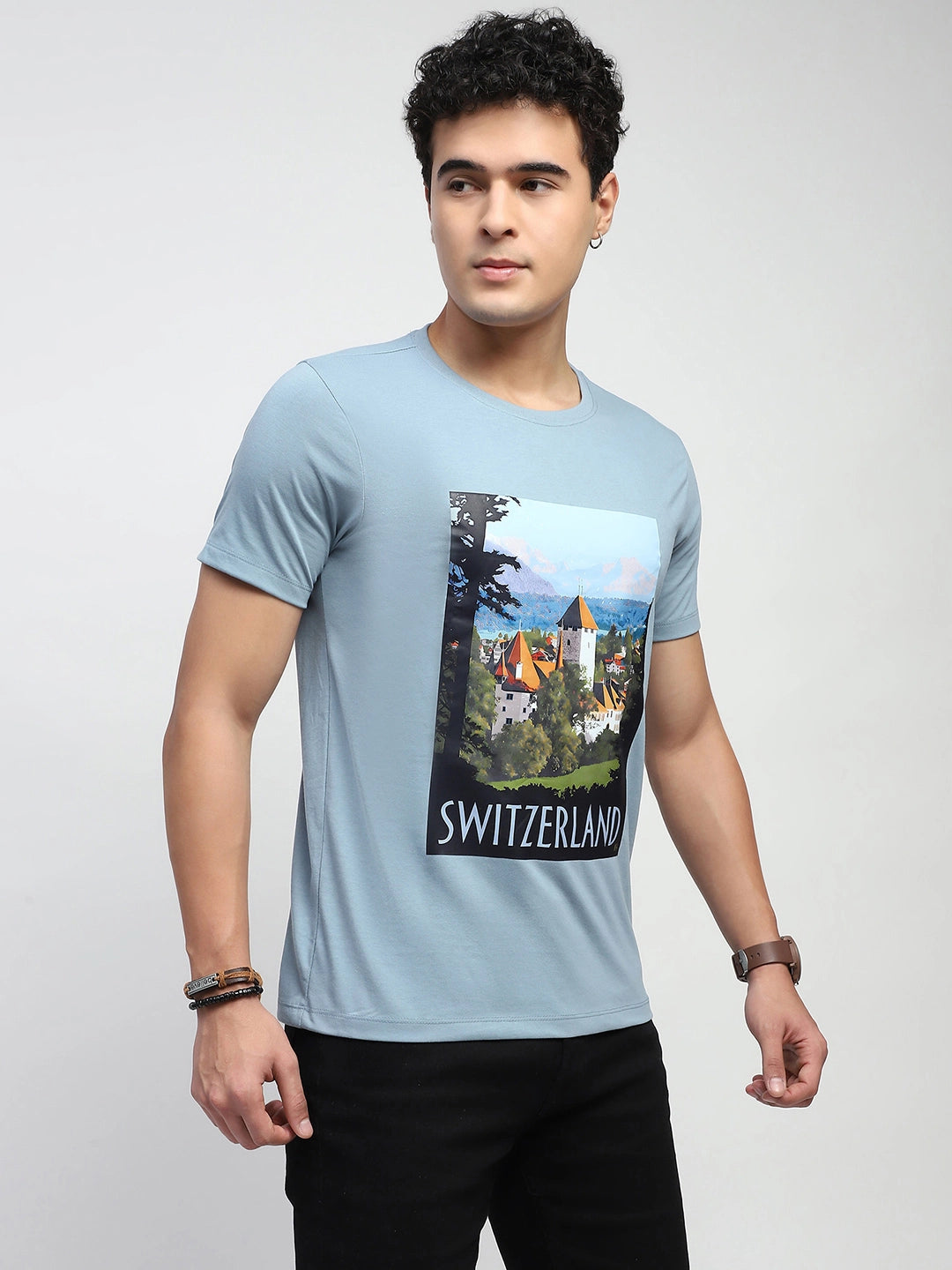 Blue Graphic Cotton T-Shirt