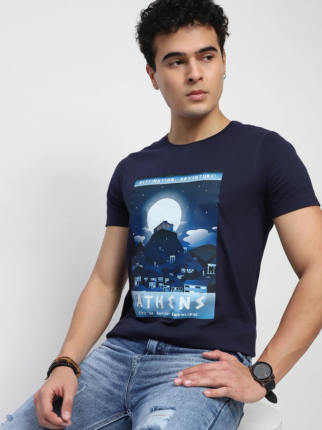 Navy Graphic Cottonk T-Shirt - Global Republic