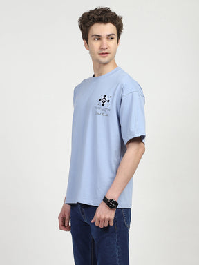 Blue Oversized Graphic Cotton T-shirt