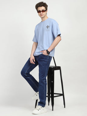 Blue Oversized Graphic Cotton T-shirt