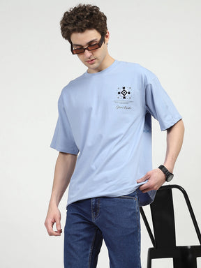 Blue Oversized Graphic Cotton T-shirt