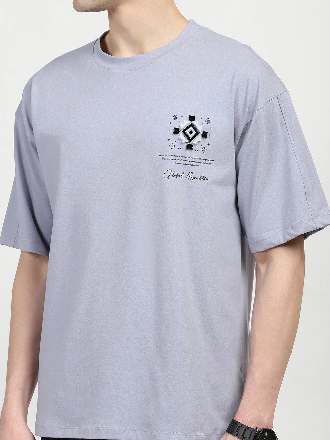 Grey Oversized Graphic Cotton T-shirt
