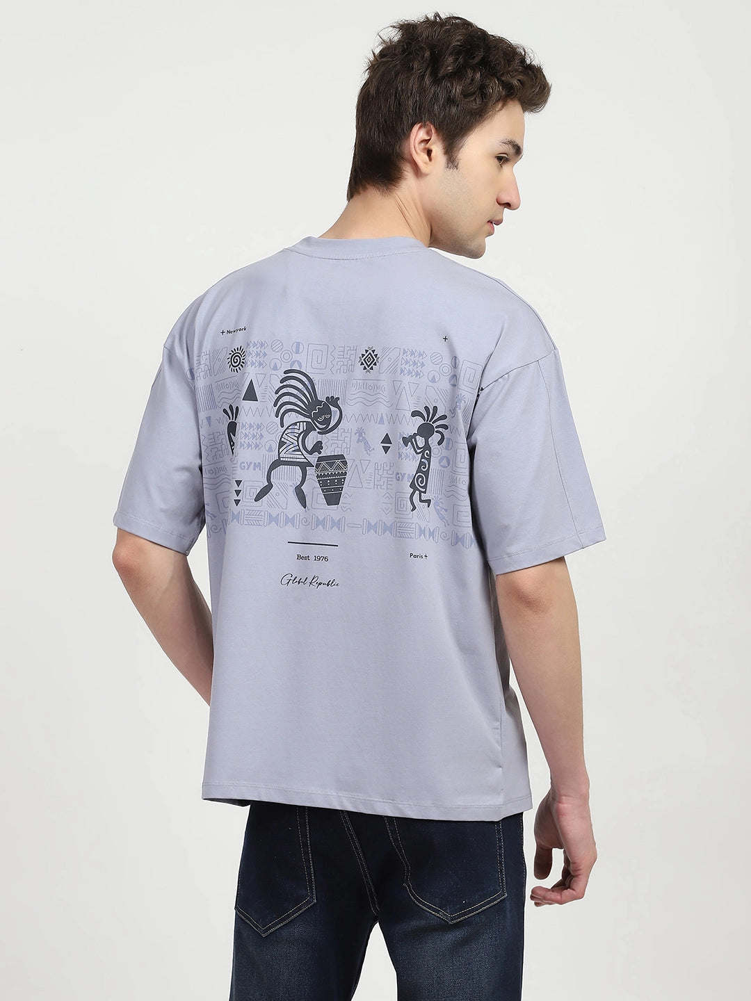 Grey Oversized Graphic Cotton T-shirt