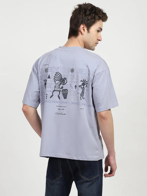 Grey Oversized Graphic Cotton T-shirt