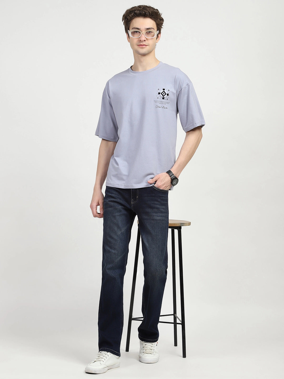 Grey Oversized Graphic Cotton T-shirt