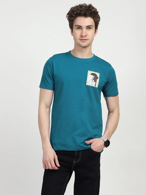 Blue Back Print Graphic T-shirt