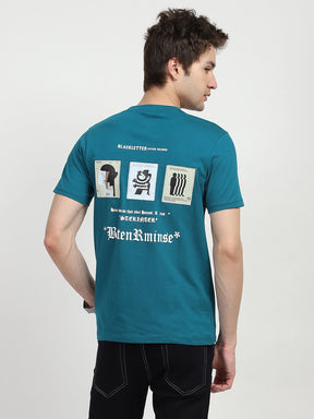 Blue Back Print Graphic T-shirt