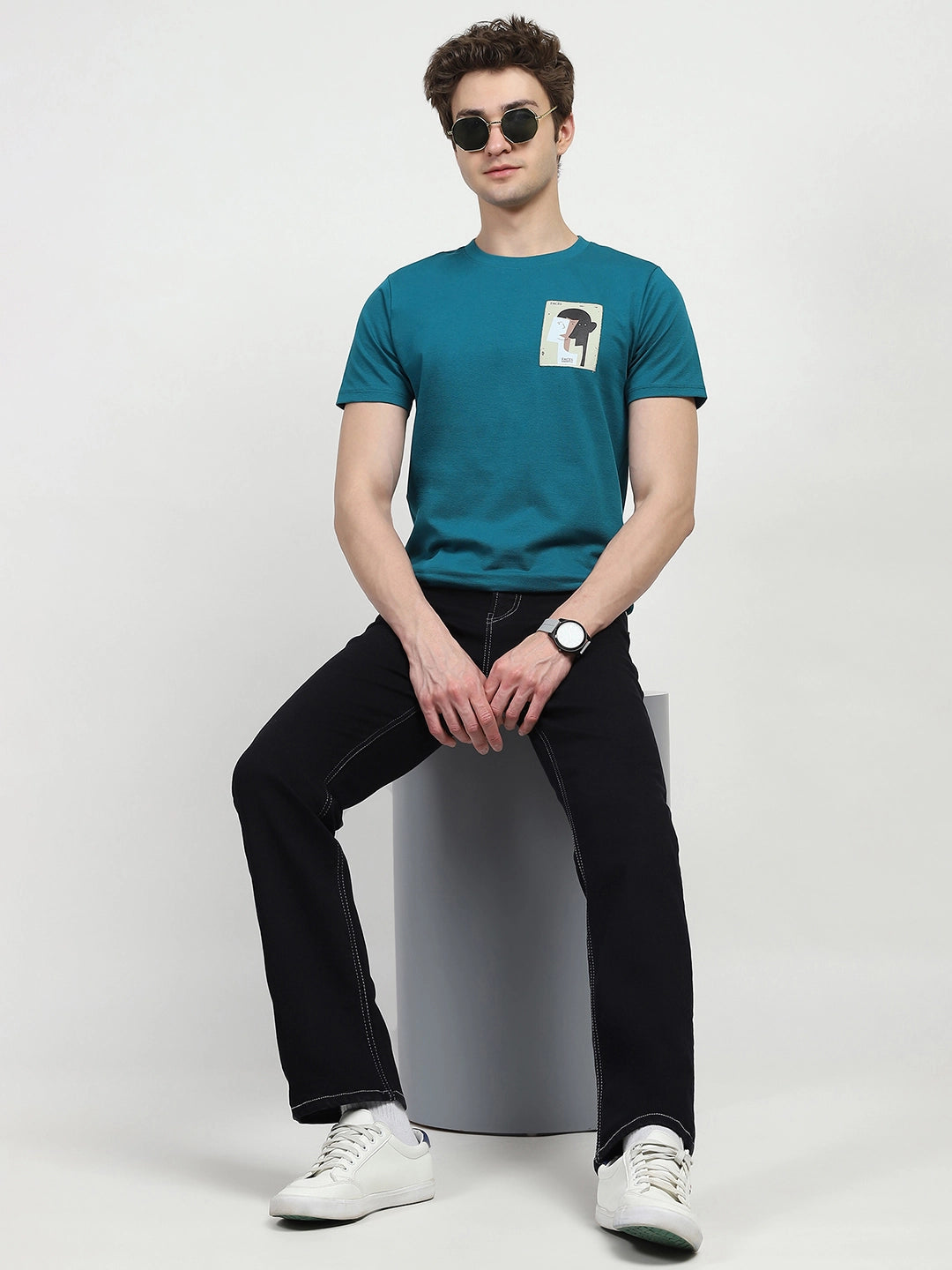 Blue Back Print Graphic T-shirt