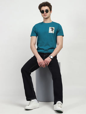 Blue Back Print Graphic T-shirt