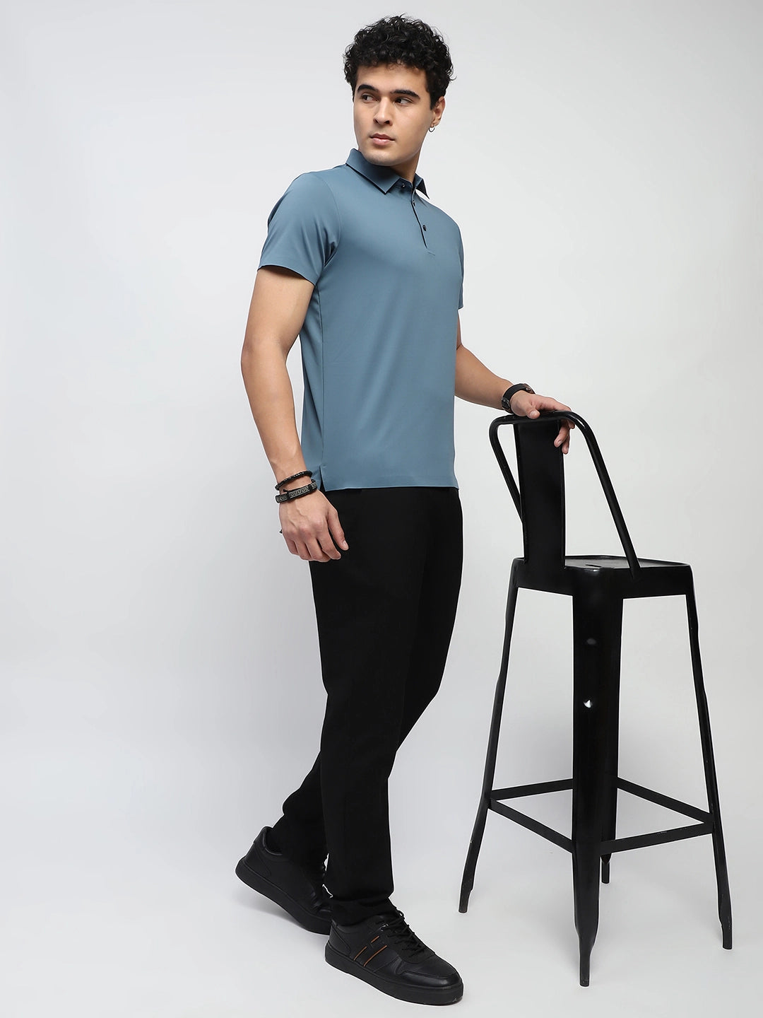 Blue Nylon Blend Solid T-Shirt - Global Republic