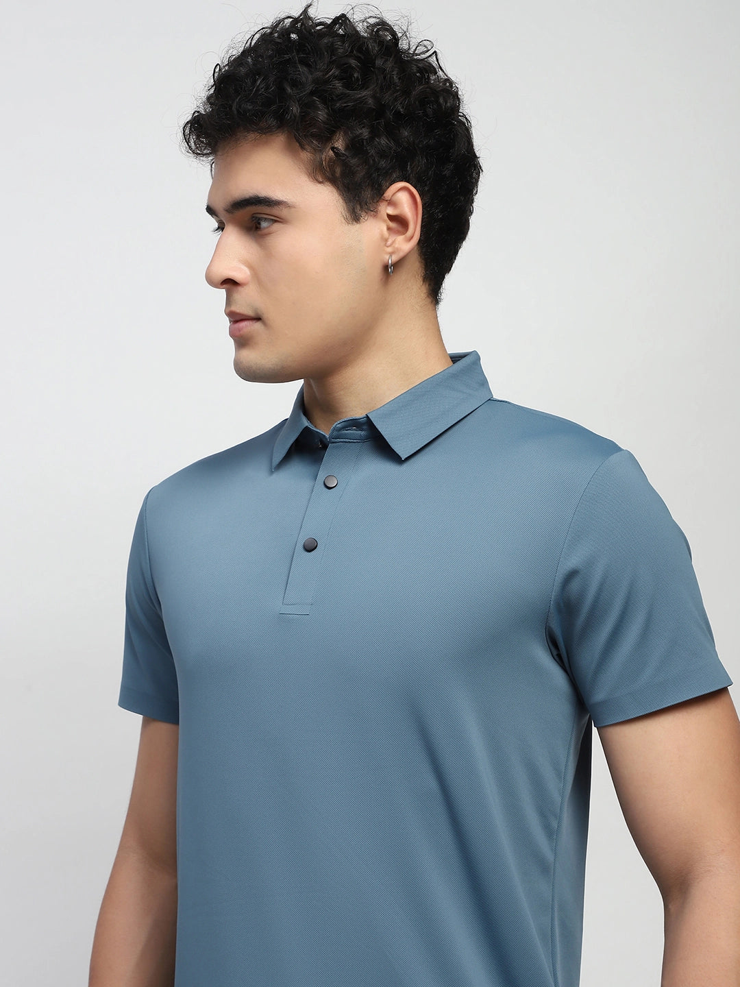 Blue Nylon Blend Solid T-Shirt - Global Republic