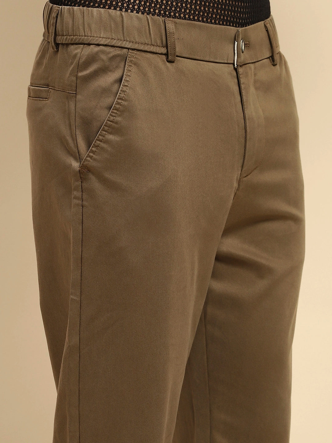 Khaki Cotton Blend Slim Trouser - Global Republic