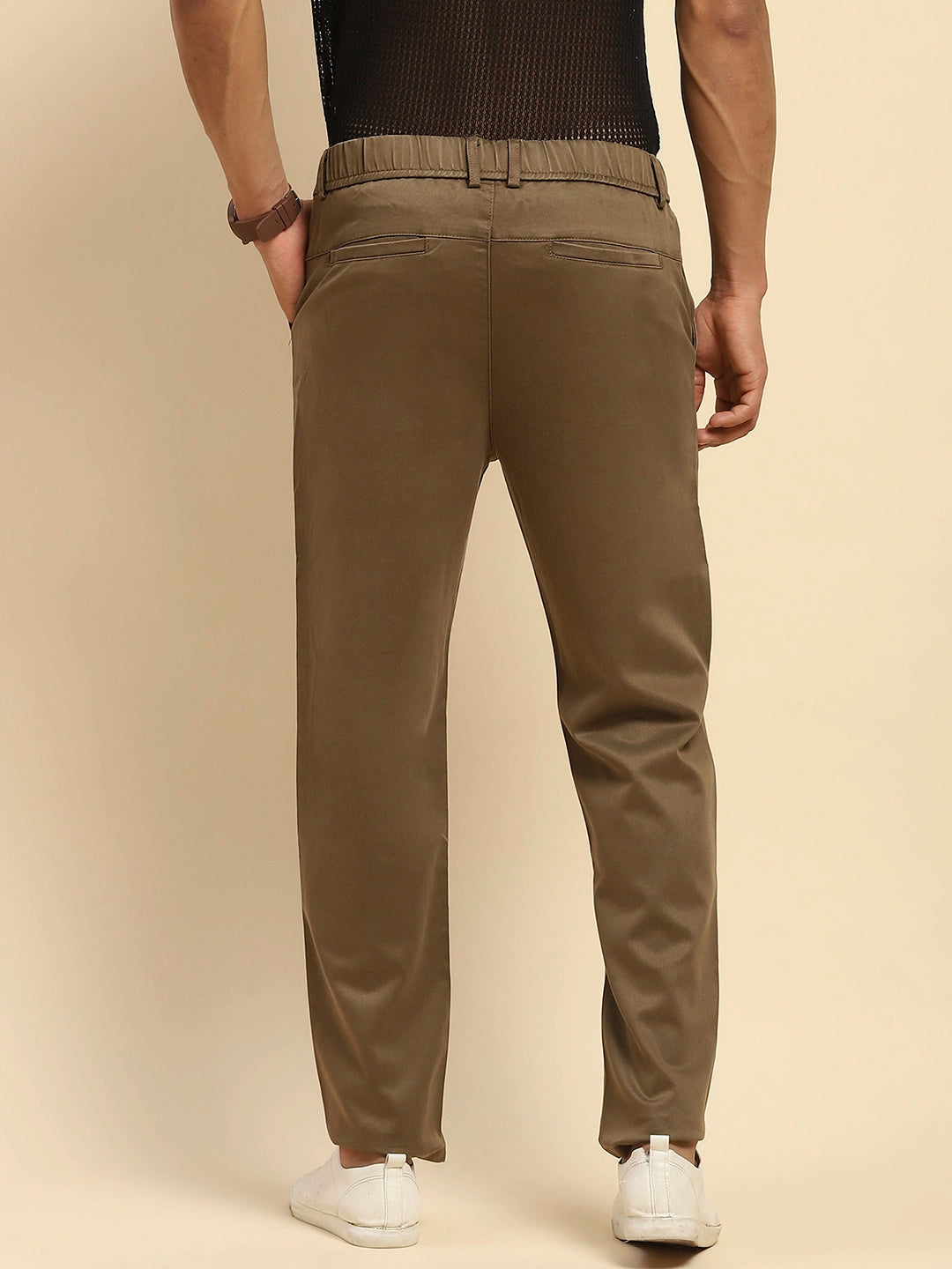 Khaki Cotton Blend Slim Trouser - Global Republic