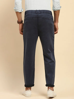 Navy Cotton Blend Slim Trouser