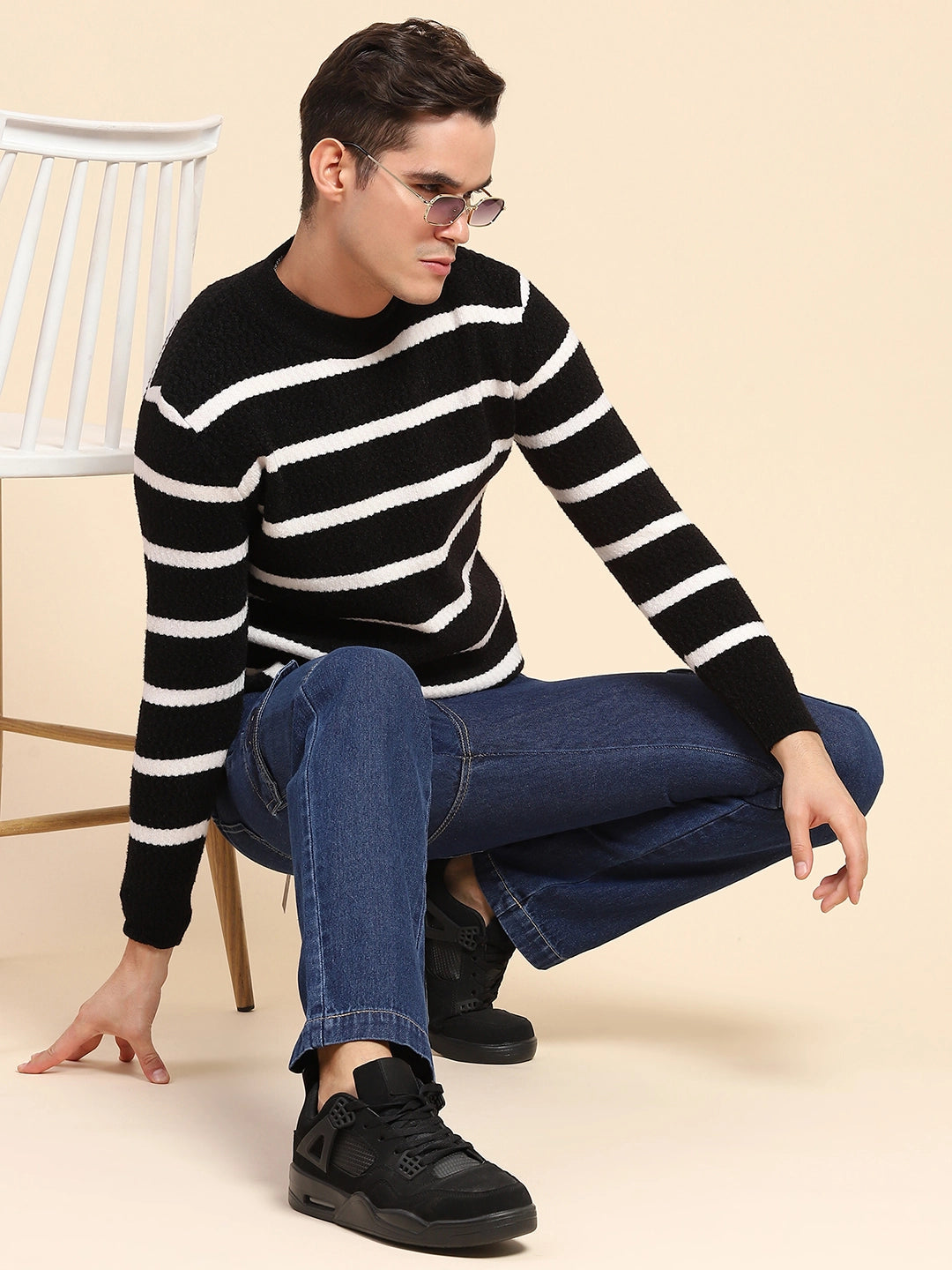 Black  Striped Pullover - Global Republic