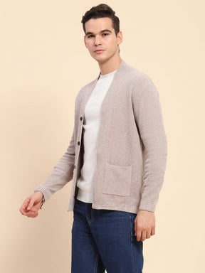 Beige Poly Blend Knitted Winter Shrug