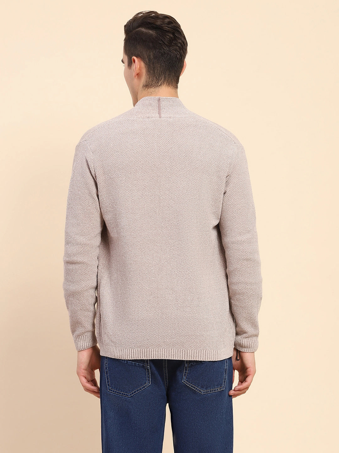 Beige Poly Blend Knitted Winter Shrug