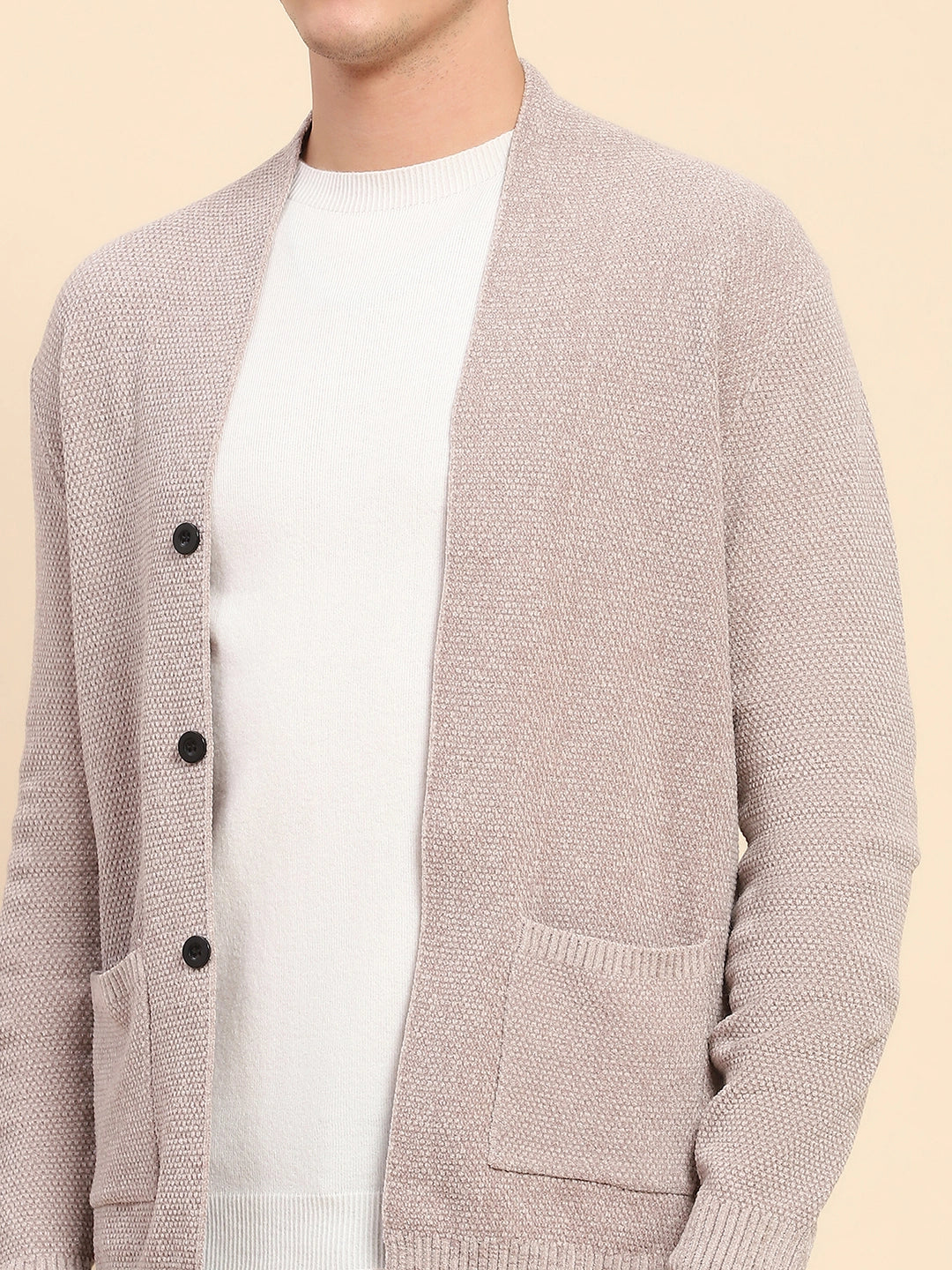 Beige Poly Blend Knitted Winter Shrug