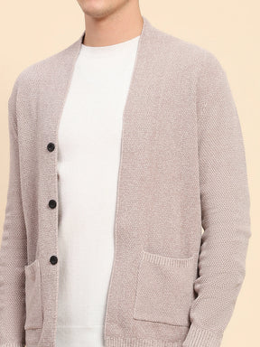 Beige Poly Blend Knitted Winter Shrug