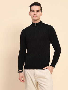 Black Poly Blend Knit Pullover